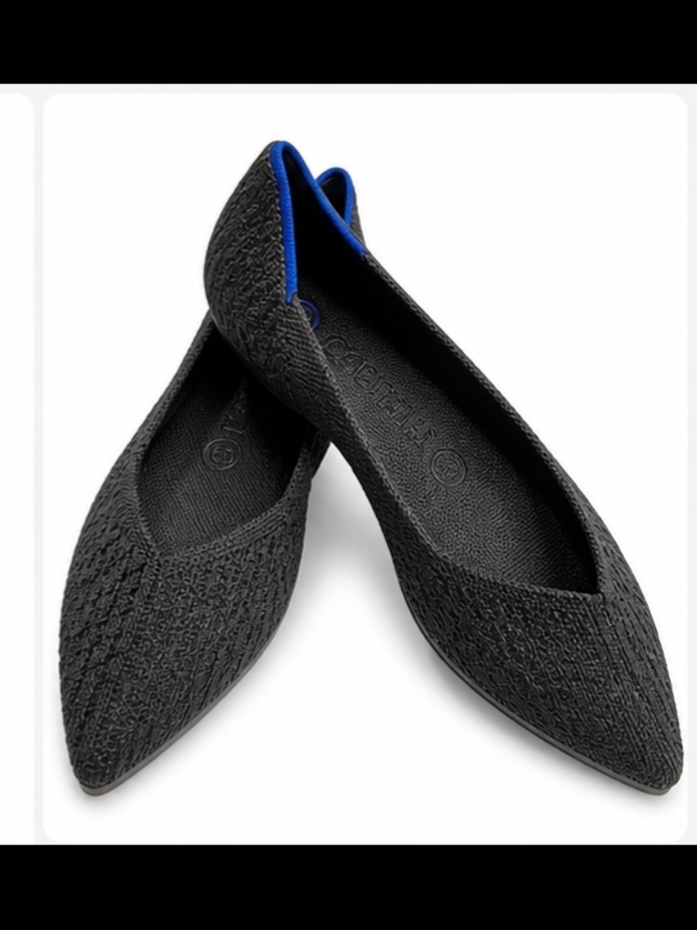 Rothy’s Pointed Toe Flats Black Knit Blue Trim Women’s Size 9.5
